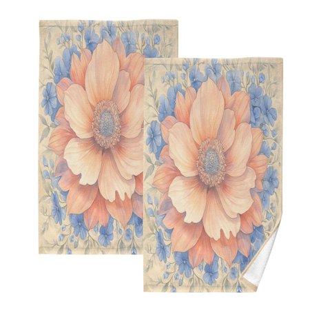 Elegant FlowerTwo-piece Cotton Towel Set, Absorbent, Soft And Comfortable 16 x 28 in Rectangle, Printed on One Side, Versatile