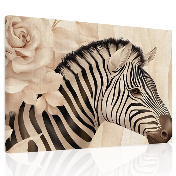 Elegant Flowers Canvas Print Wall Art, Botanical Zebra Pattern Plant Black Wall Decor Modern Artwork Paintings Pictures for Living Room Framed and Stretched Ready to Hang, 16" x 20"