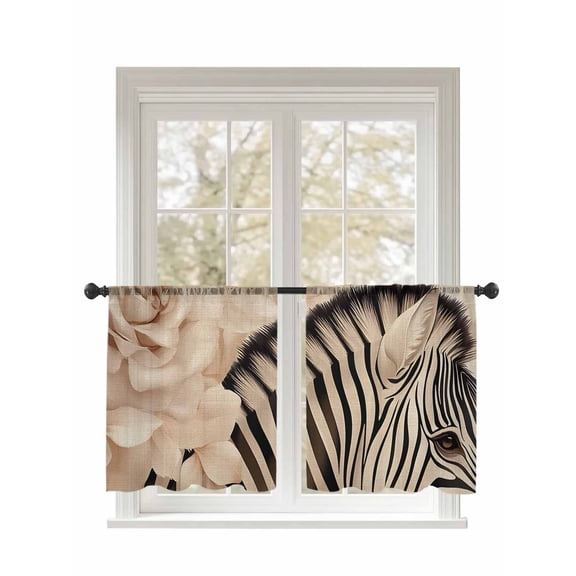 Elegant Flowers Sheer Curtains 2 Panels Set Botanical Zebra Pattern Plant Black Lihgt Filtering Rod Pocket Voile Drape, Semi Sheer Window Curtains for Bedroom Living Room, 52"x45"