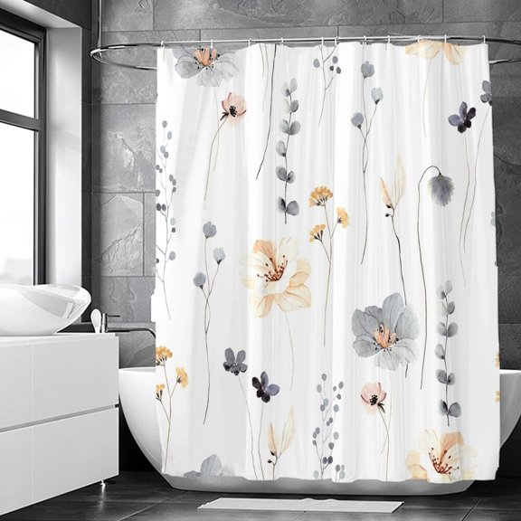 Elegant Flowers Shower Curtain 180x180cm Floral Printed Shower Curtain Polyester Bath Curtain Bathroom Decor Washable With