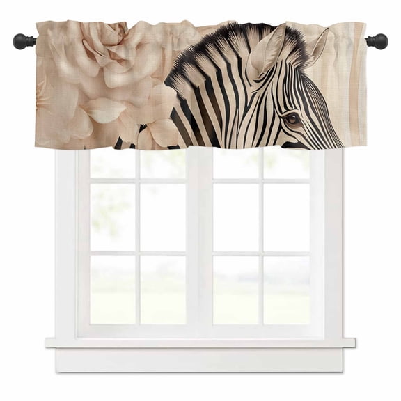 Elegant Flowers Valances for Windows Botanical Zebra Pattern Plant Black Rod Pocket Curtain Valance Window Treatment Short Curtains for Kitchen Living Room, 60"x14"