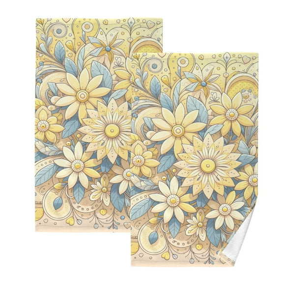 Elegant Flowers Yellow Hand Towels Cotton Bath Towels Large Face Towels Absorbent for Bathroom 2 Packs