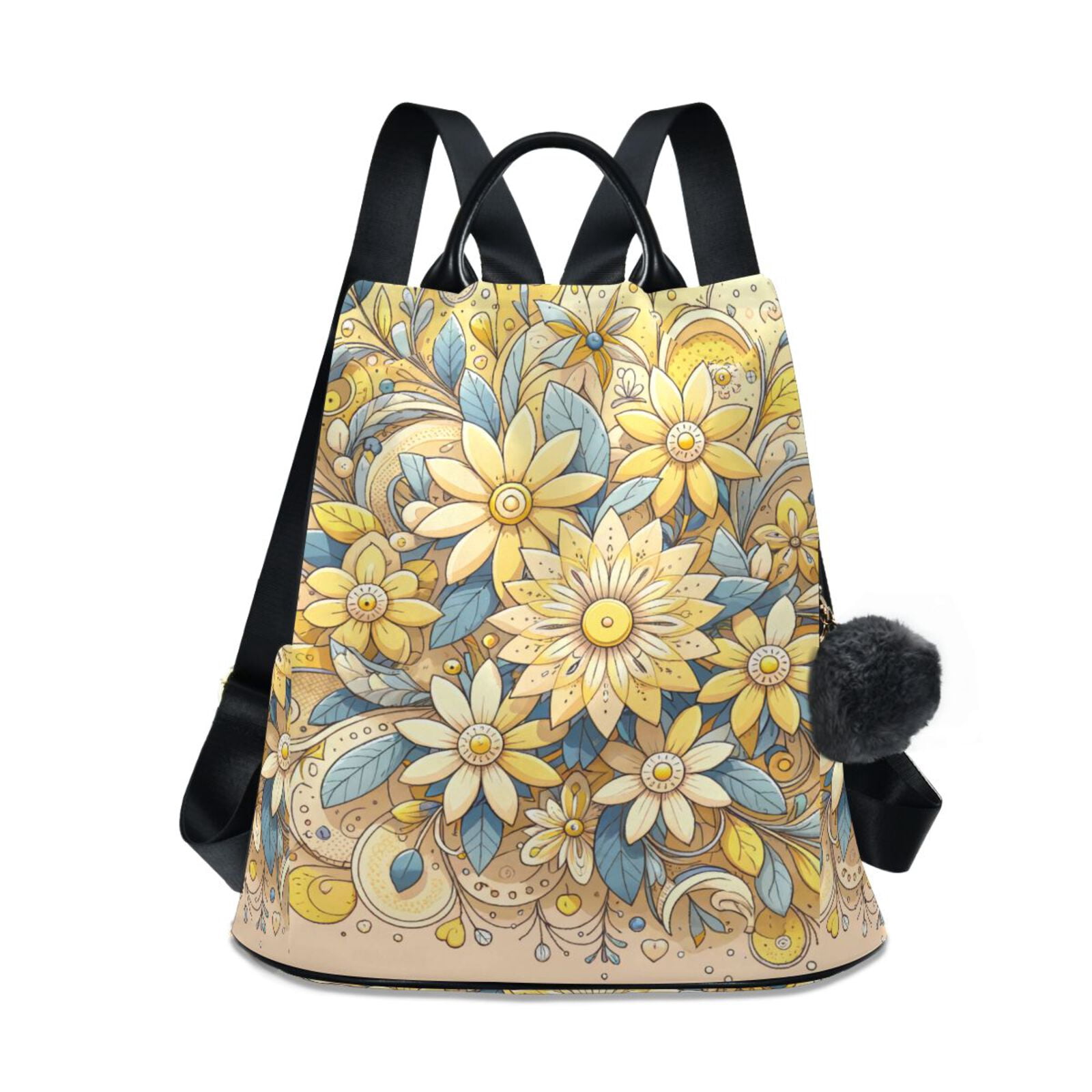 Elegant Flowers Yellow Travel Laptops Backpack for Women Anti-theft Casual Work Bag Daypack Lightweight Laptop Bag