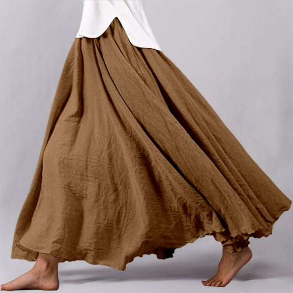 Elegant Flowy Women's High Waist Skirt Boho Maxi Long Skirt with Elastic Waist for Daily Wear and Party