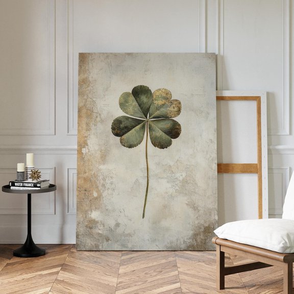 Elegant Four-Leaf Clover Wall Art With Rustic Gold Accents For Home Or Office Decor - Poster Hangable Wall Art Design Art