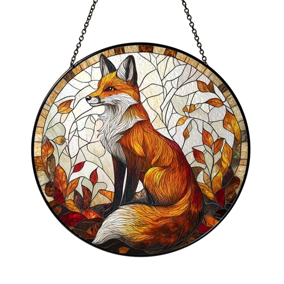 Elegant Fox Standing Stained Glass Suncatcher for Window Decor, Graceful Woodland Animal Artwork Hanging for Home, Nature Inspired Light Catcher Gift