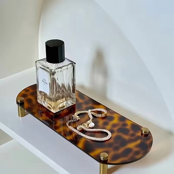 Elegant French Acrylic Tray - Stylish Turtle Leopard Print with Brass Accents for Home Organization
