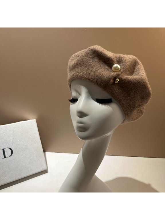 Elegant French Beret Pearl Church Wool Hat Women Artist Hat