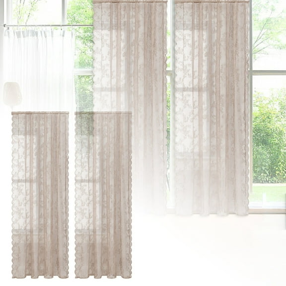 Elegant French Lace Window Panel Sheer Drapes with See-Through Bar Design for Classic Interior and