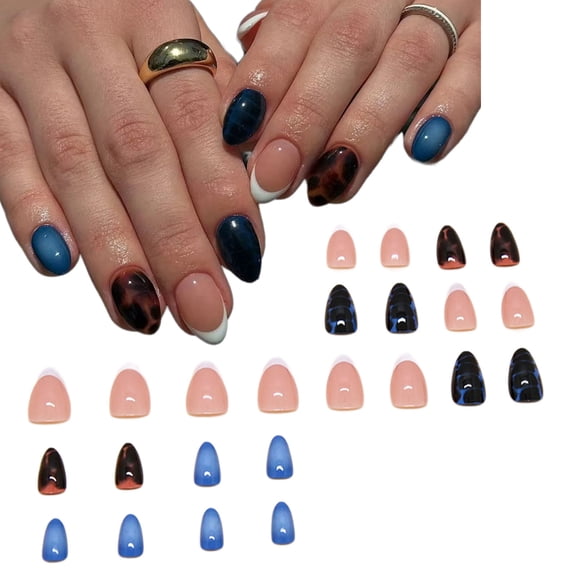 Elegant French Ombres False Nails Set Of 24Pieces Tortoiseshell Pattern With Rhinestones For Special Occasions