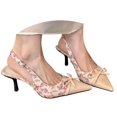 thumbnail image 1 of Elegant French Print Bow T Pointed Toe Open Back Heels for Women, 1 of 7