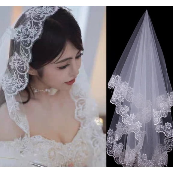 Elegant French Retro Lace Veil for Brides - Pack of 2, Perfect for Weddings and Special Occasions
