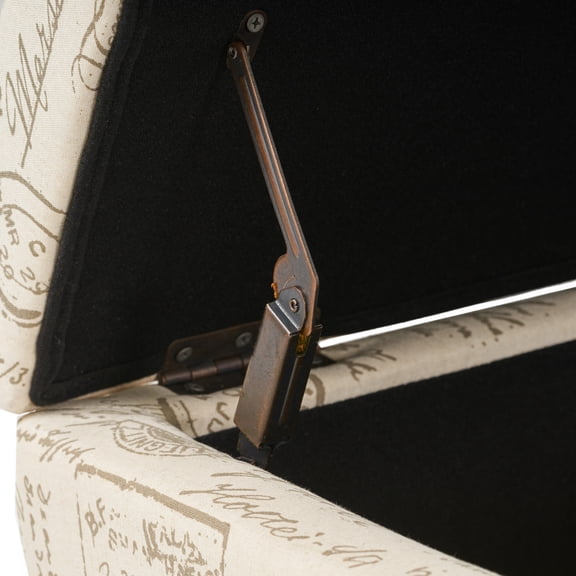 Elegant French Script Upholstered Storage Ottoman Bench with Carved Wooden Legs, Rectangular Foot Rest for Living Room, Entryway and Bedroom, Spacious Hidden Storage and Seating Solution