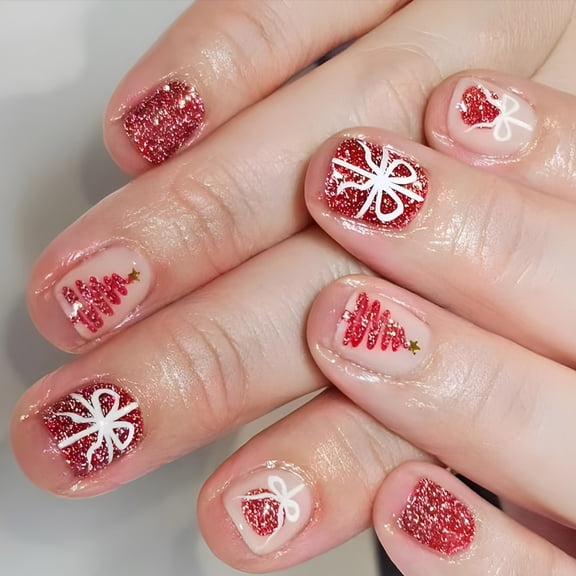 Elegant French Snowflake Flase Nails Christmas Celebration Nails Quick and Simple Application for Any Celebration
