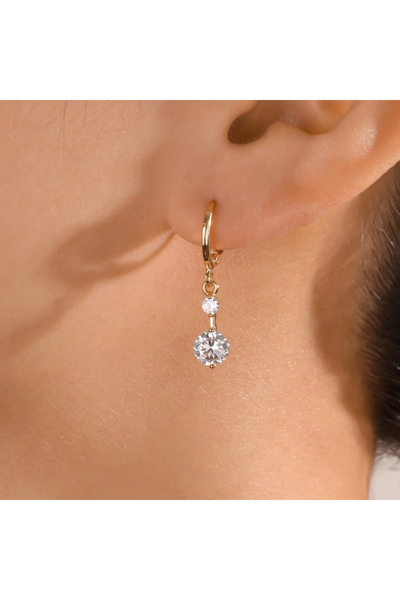 Elegant French Style Brass Pave Clear Cubic Zirconia Flat Round Hoop Earrings Golden White 1.1x0.19 Inch White 1Pair