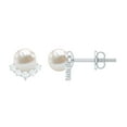 thumbnail image 1 of Rosec Jewels Elegant Freshwater Pearl Stud Earrings with Diamond for Women - AAA Grade, 925 Sterling Silver, 1 of 8