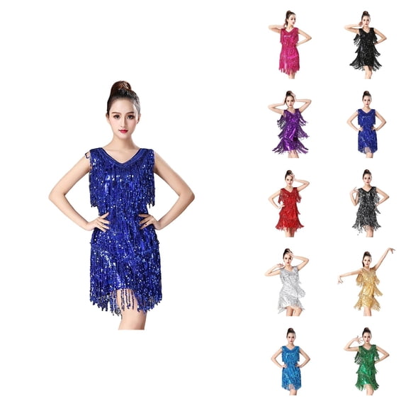 Elegant Fringe Sequin Latin Dance Dress For Party Performance Stage Show Ballroom Tango Outfit