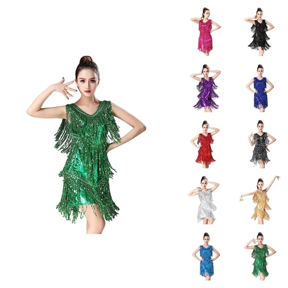 Elegant Fringe Sequin Latin Dance Dress For Party Performance Stage Show Ballroom Tango Outfit