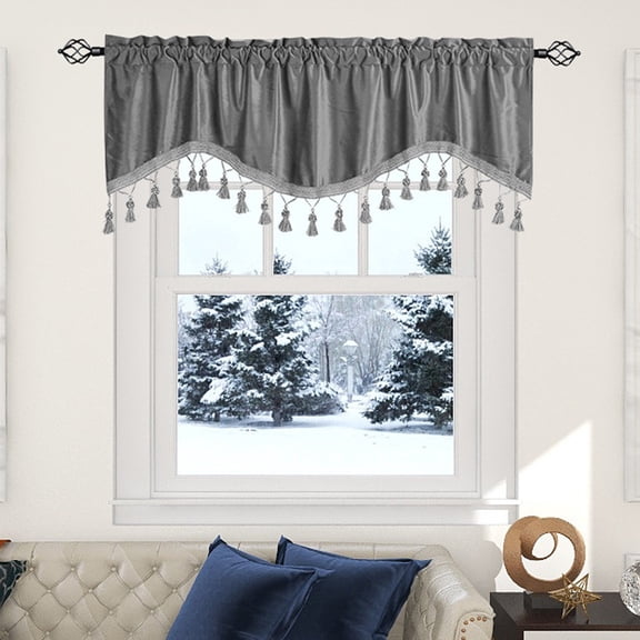 Elegant Fringed Window Curtains Patterned Rod Pocket Panels Short Drapes for Home Decor