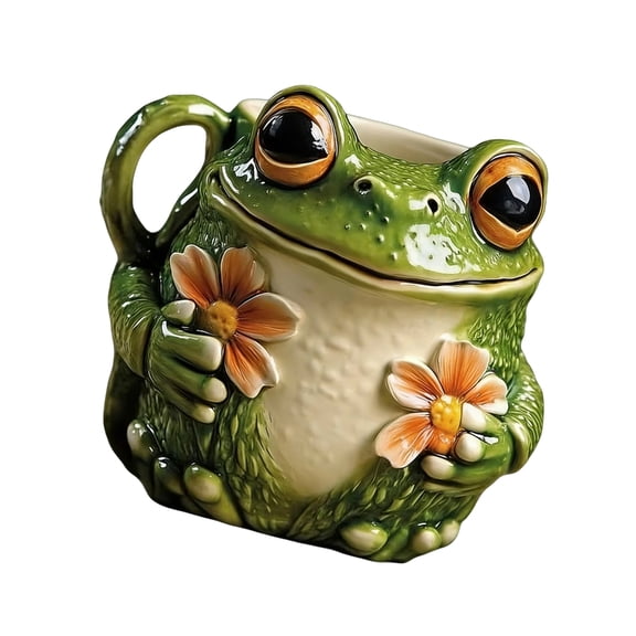 Elegant Frogs Shaped Ceramic Coffee Mug Comfortable Handle Drinking Cup for Beverage Desk Accessory