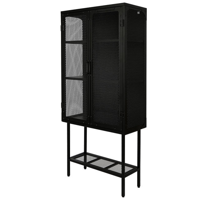 Elegant Frosted Black Floor 2 Mesh Doors, Adjustable Shelves