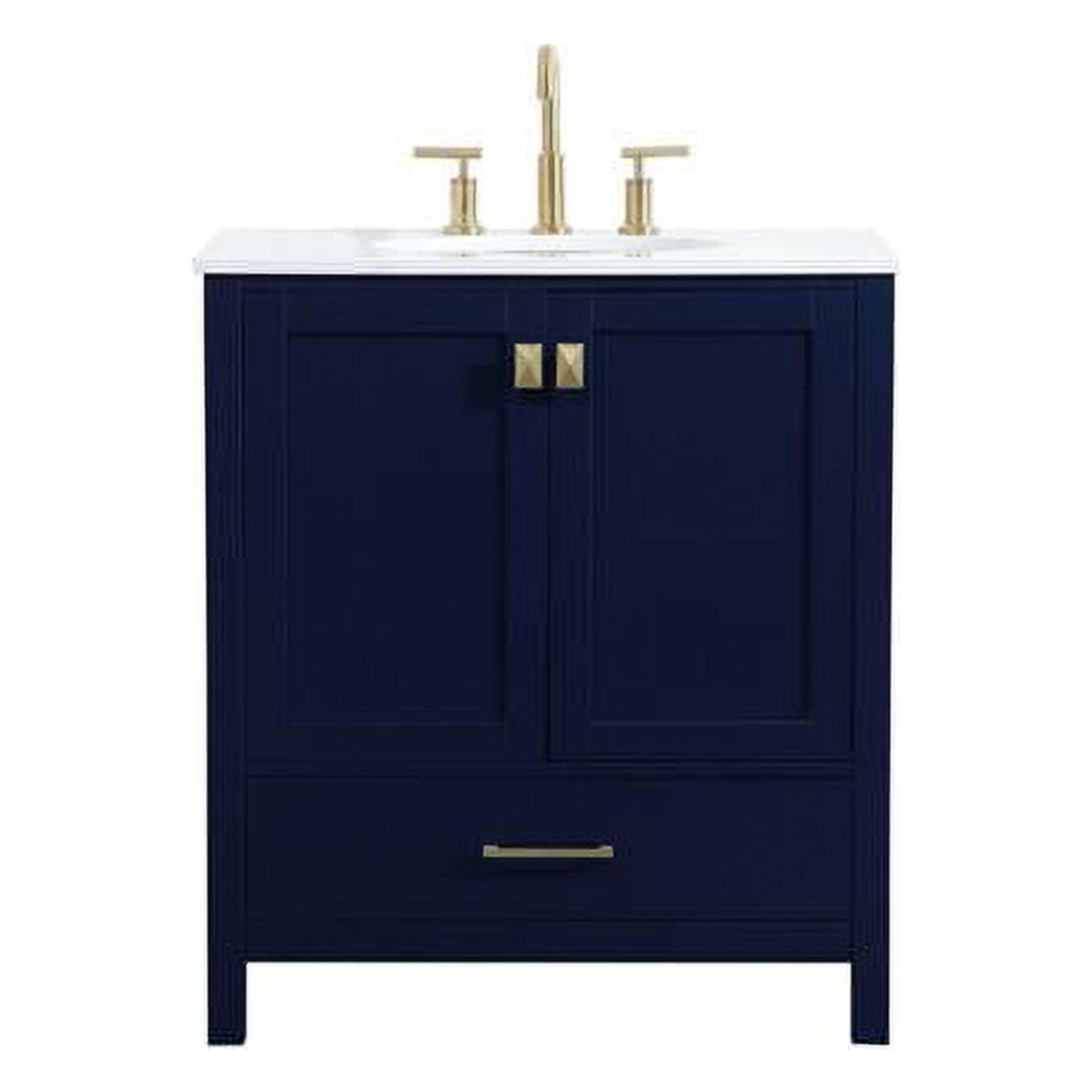 Blue 30" Single Bathroom Vanity with Gold Accents