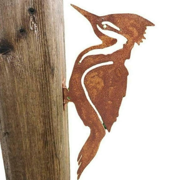 Elegant Garden Stake Design Pileated Bird Rusty Metal Silhouette Tree Decoration O0F2