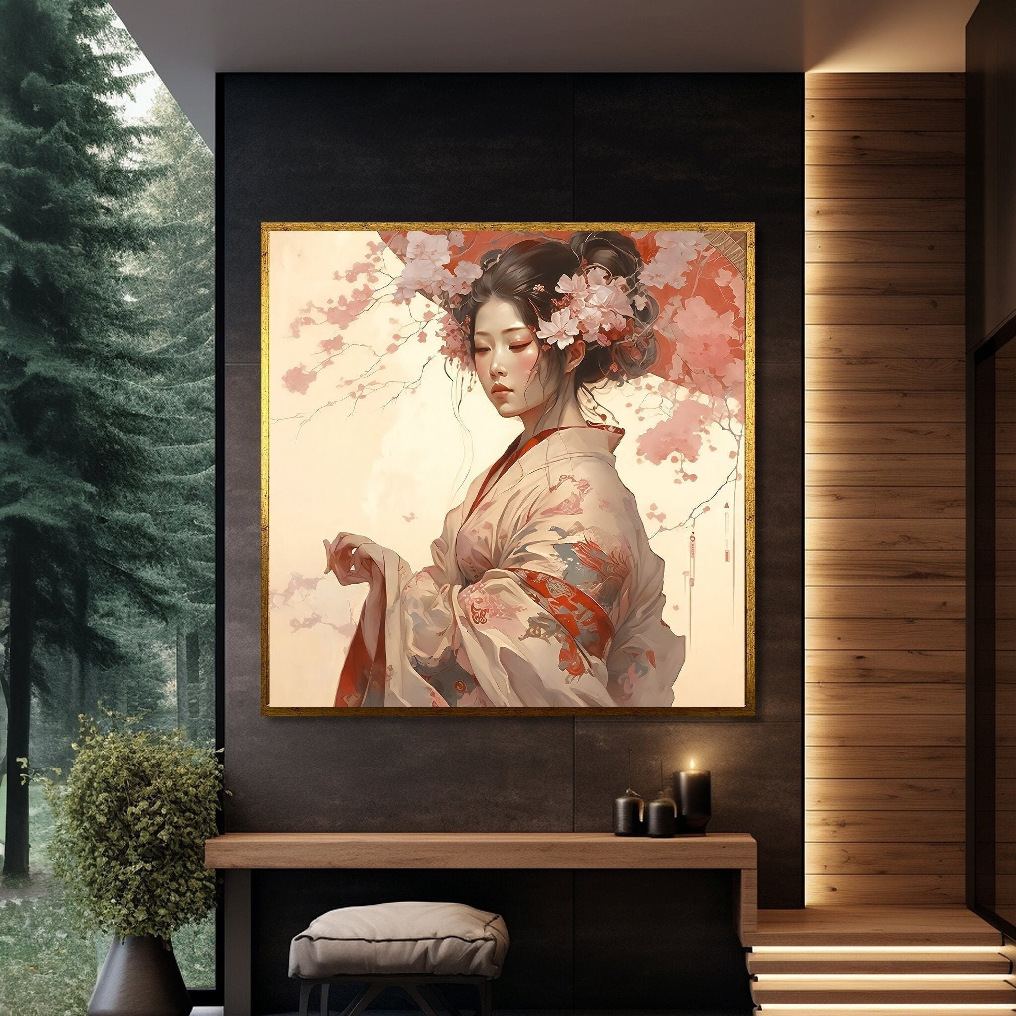 Elegant Geisha Wall Decor, Serene Japanese Woman In Kimono Art Print ...