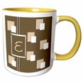 thumbnail image 1 of 3drose, Elegant Geometric Earth Tone Squares Pattern Monogram Letter E, 15oz Two-tone Yellow Mug, 1 of 6