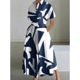 thumbnail image 1 of Elegant Geometric Printing Dress For Women 2024 Summer New Fashion Turn Down Collar Shirt Elastic Waist Large Swing Dresses Robe, 1 of 7