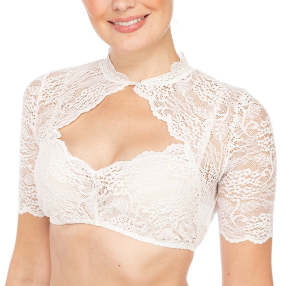 Elegant German Bavarian Lace Dirndl Blouse for Women Short Sleeve Chest Cutout Crop Top for Oktoberfest Celebration