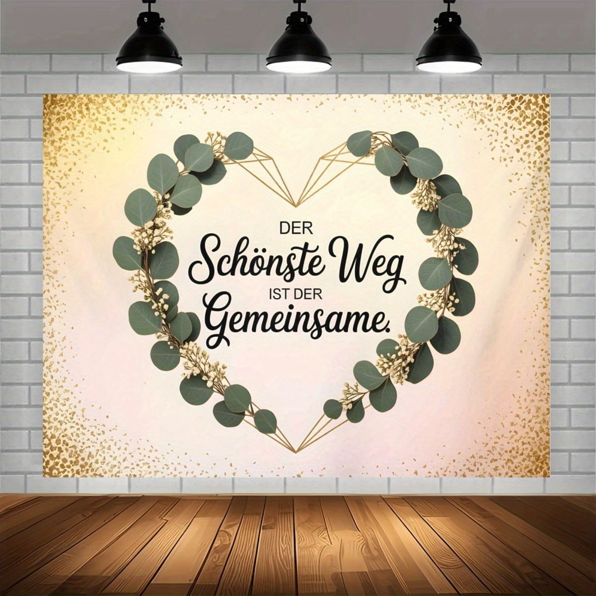 Elegant German Eucalyptus Leaves Heart Wedding Backdrop Golden Glitter ...
