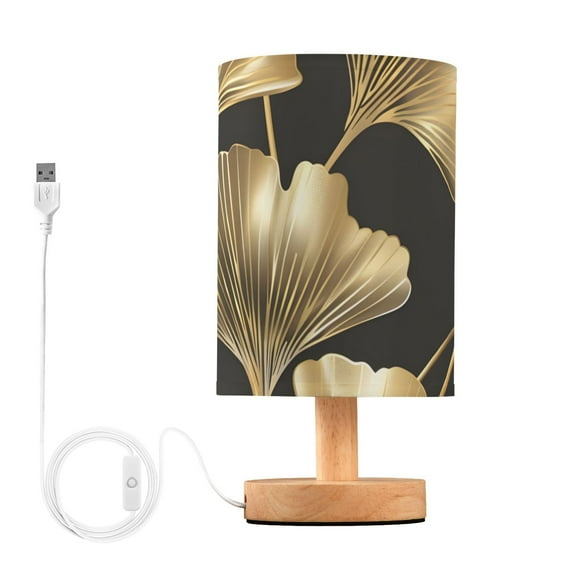 Elegant Ginkgo Leaf Bedside Desk Lamp LED Table Nightstand Lamps Warm Light Fabric Lampshade for Home Bedroom Office Living Room Decor