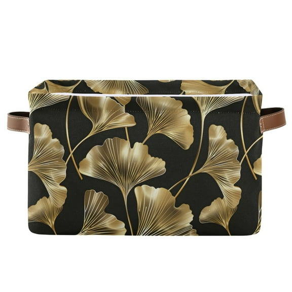 Elegant Ginkgo Leaf Storage Bins with Handle Fabric Organizer Basket Foldable Box 1 Pack 14.2x10.2x8.3