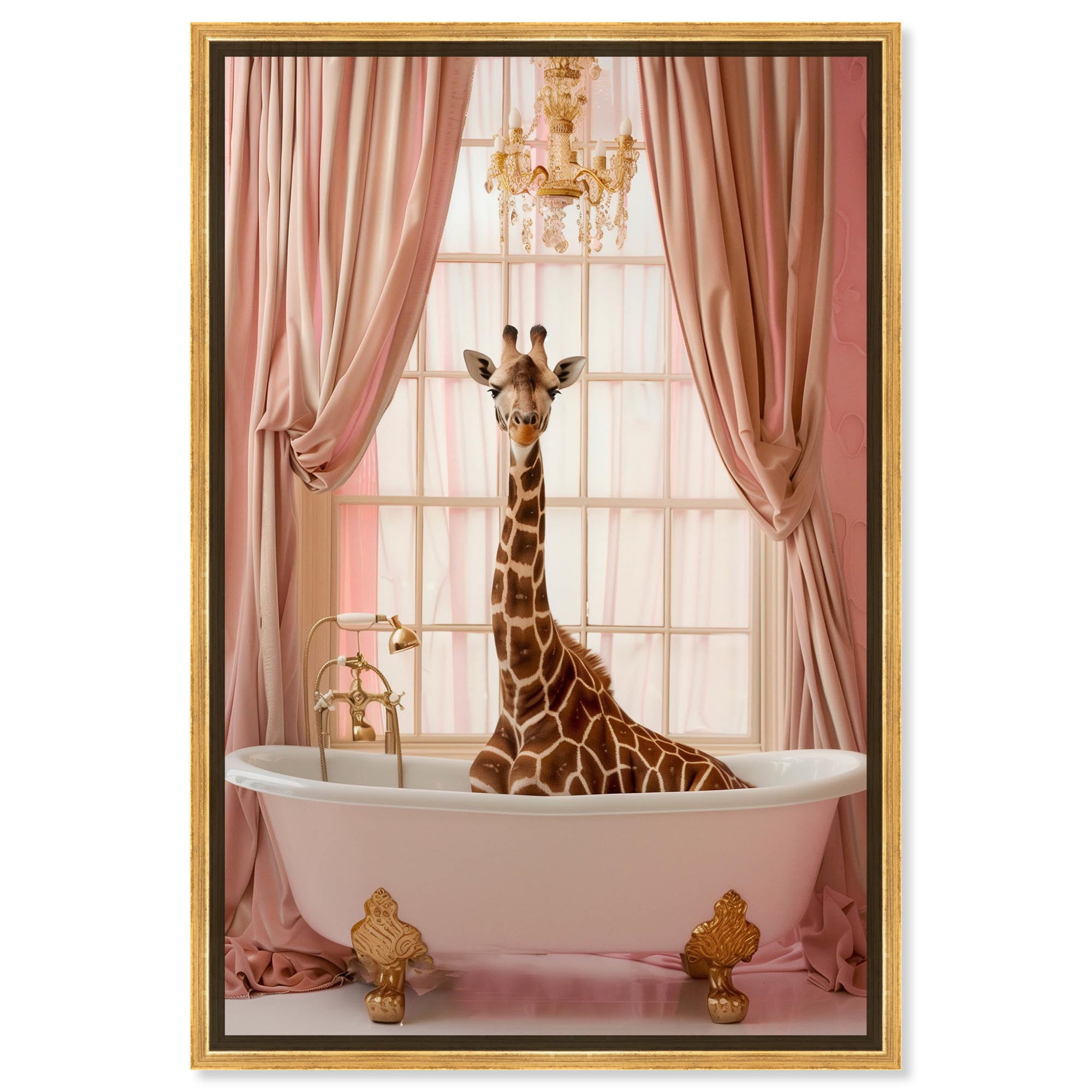 Elegant Giraffe Bath Canvas Trendy Bathroom Art by Notoriart, Gold ...