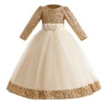 thumbnail image 1 of Elegant Girls Christmas Party Dress with Embroidery and Lace Long Sleeve Ruffled Formal Gown for Gold 10-11 Years, 1 of 8