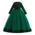 thumbnail image 1 of Elegant Girls Christmas Party Dress with Embroidery and Lace Long Sleeve Ruffled Formal Gown for Green 6-7 Years, 1 of 4