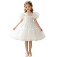 thumbnail image 1 of Elegant Girls Formal Dress With Puffy Sleeves Layer Skirt Bow Sparkling Details For Occasions Kids, 1 of 9