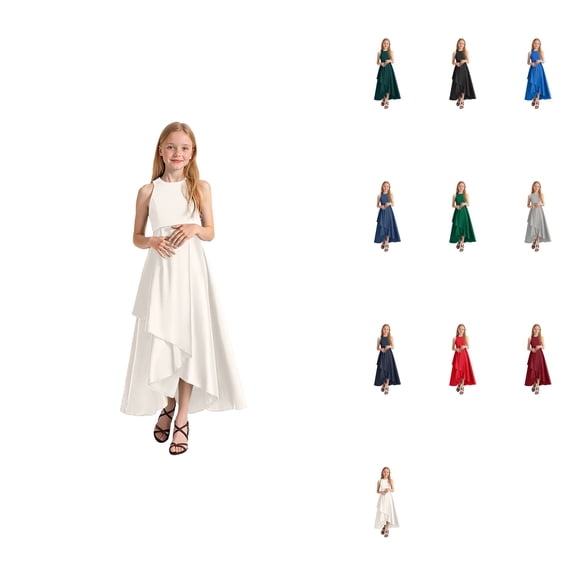 Elegant Girls Formal Party Gown, Sleeveless A-Line Floor Length Rhinestone Dress for Recital, Pageant, Wedding, Communion, Toddler to Teen