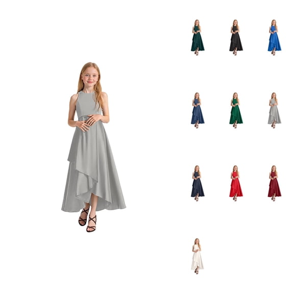 Elegant Girls Formal Party Gown, Sleeveless A-Line Floor Length Rhinestone Dress for Recital, Pageant, Wedding, Communion, Toddler to Teen