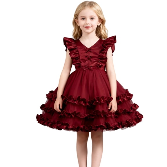 Elegant Girls Party Dress With Puffed Sleeves And Skirt For And Performance Wear Toddler To Kids Formal Attire