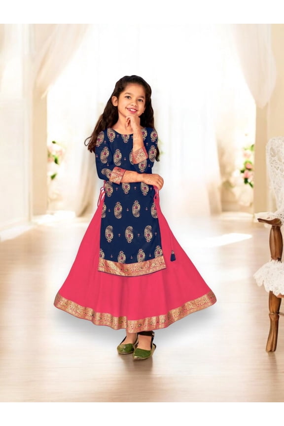 Elegant Girls Rayon Foil Printed Gown,Style Traditional Dress, Cultural Wear, 02