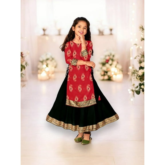 Elegant Girls Rayon Foil Printed Gown,Style Traditional Dress, Cultural Wear, 11