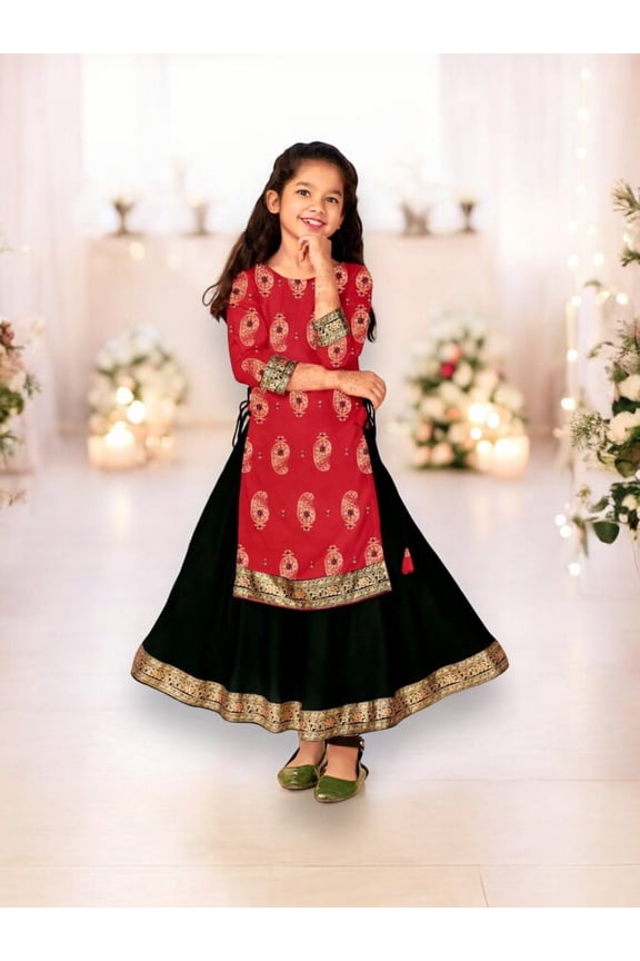 Elegant Girls Rayon Foil Printed Gown,Style Traditional Dress, Cultural Wear, 11