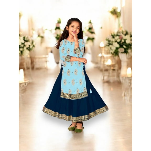 Elegant Girls Rayon Foil Printed Gown,Style Traditional Dress, Cultural Wear, 13