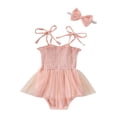 thumbnail image 1 of Elegant Girls Summer Romper Jumpsuit With Bow Headband Sleeveless Solid Color Mesh Toddler Clothes, 1 of 7