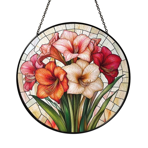 Elegant Gladiolus August Flower Stained Glass Window Suncatcher, Botanical Art Hanging Decor
