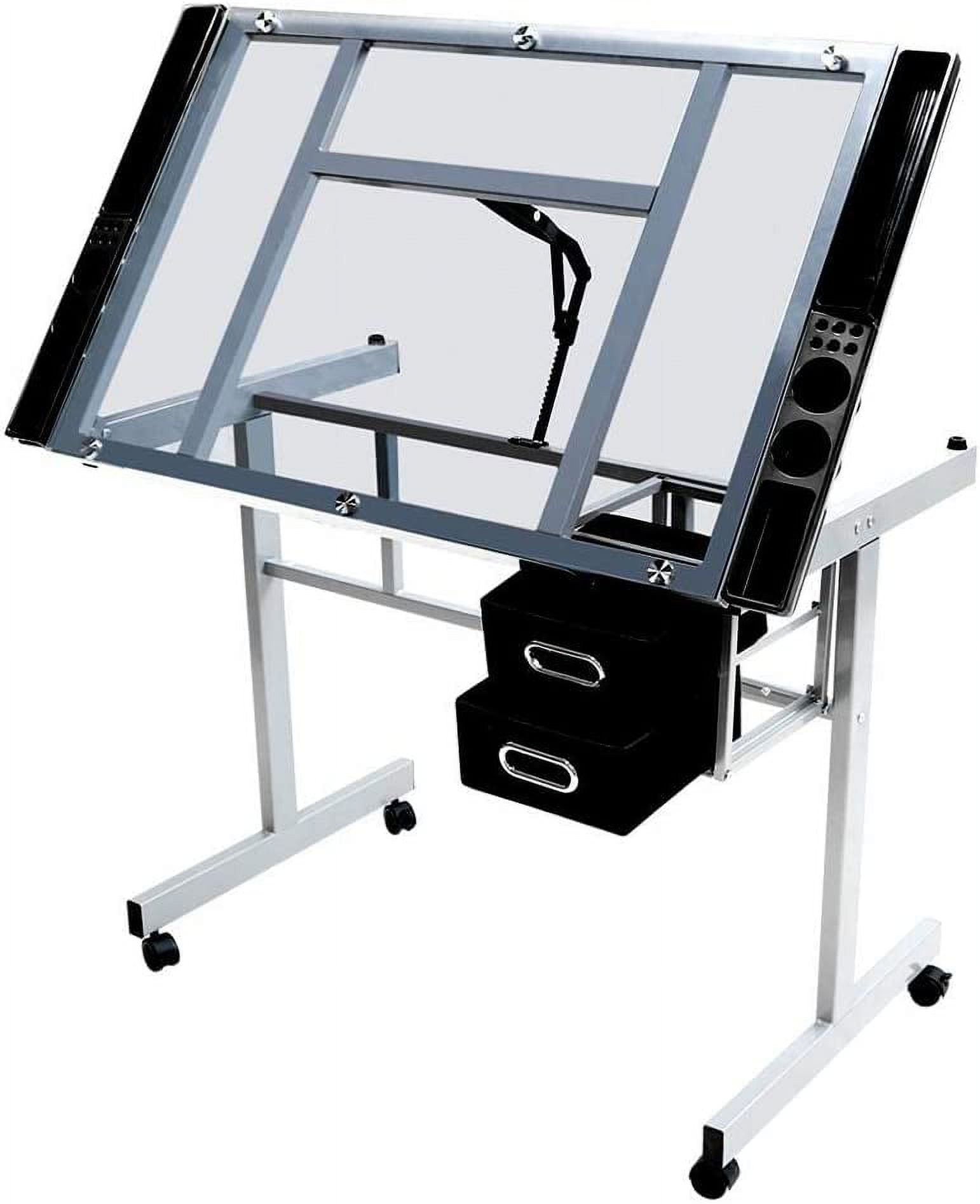 Elegant Glass Drafting Table Rolling Drawing Desk Artists Art Craft