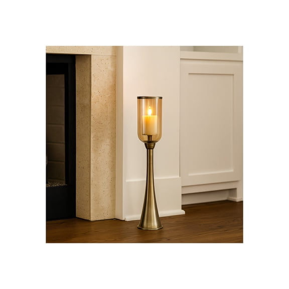Elegant Glass Hurricane Candle Holder for Home Decor - Decorative Tall Pillar and Taper Candlestick Holder for Table Centerpieces - Stylish Wedding Decoration or Living Room Decor - 34", Gold