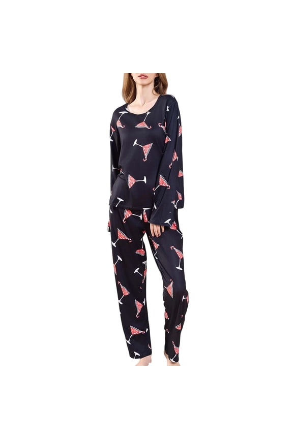 Elegant Glass Print Pajama Soft Sleepwear Loungewear For Cozy Nights And Relaxation Christmas pajamas for women set